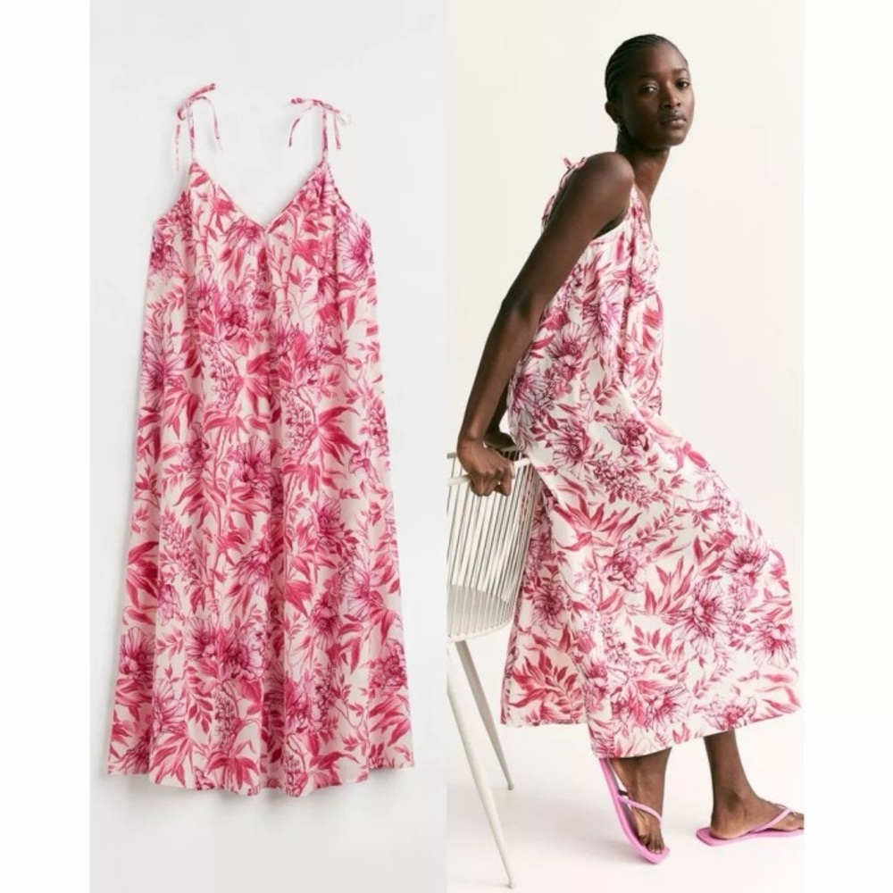 H&M Cotton Voile A-line Pink Floral Dress